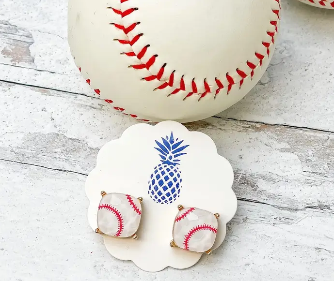 Prep Obsessed Printed Baseball Stud Earrings