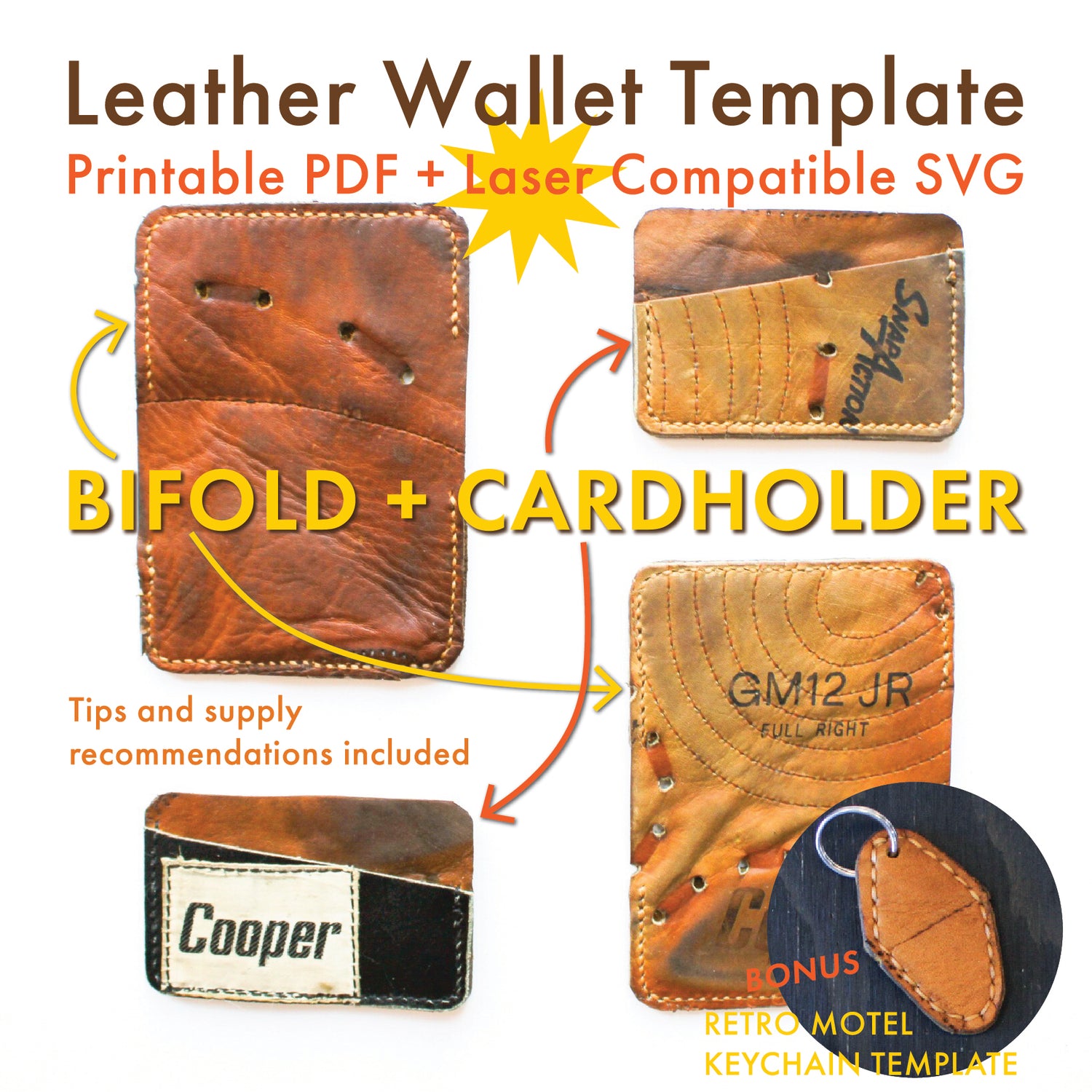 Leather Wallet PDF SVG Template Pattern: Bifold + Cardholder