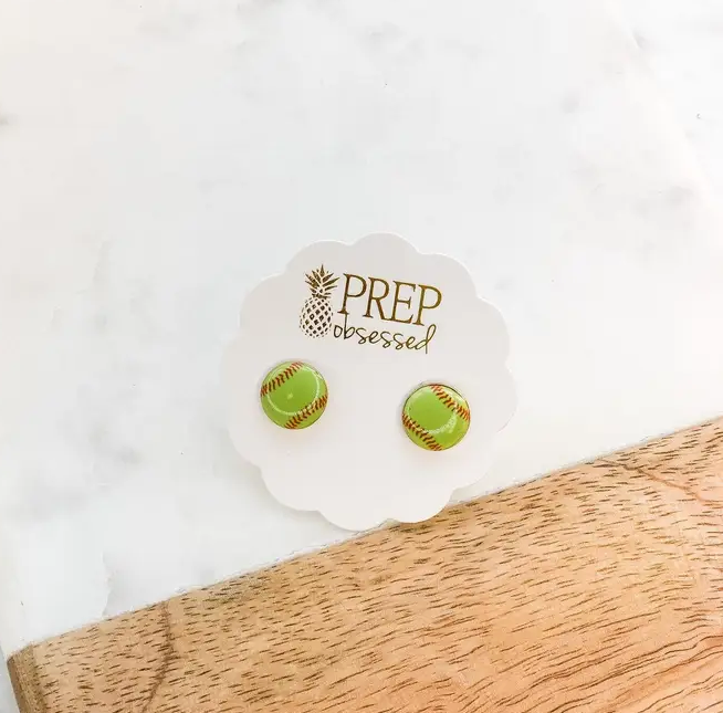 Prep Obsessed Softball Enamel Stud Earrings