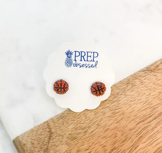 Prep Obsessed Petite Pave Basketball Stud Earrings