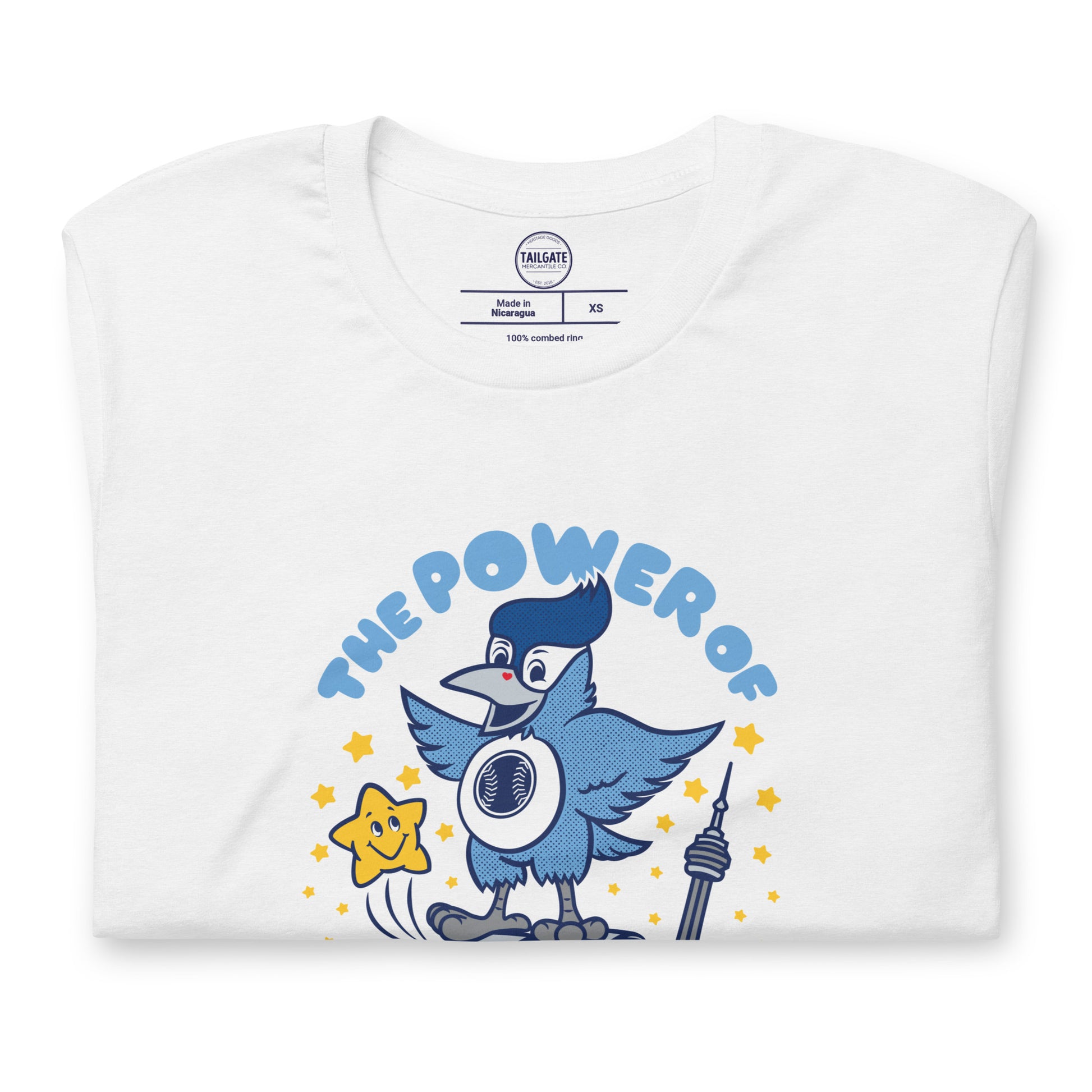 toronto blue jays the power of friendship SOLID WHITE BLEND folded tee flat lay