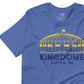 Image of heather royal blue t-shirt with design of "Kingdome, Seattle, WA" illustrated ballpark completed in retro Seattle Mariners colours located on centre chest. This design is exclusive to Tailgate Mercantile and available only online.