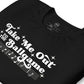 Close up image of black t-shirt with design of "Take Me Out to the Ballgame" with coordinating musical notes in white located on centre chest. This design is exclusive to Tailgate Mercantile and available only online.