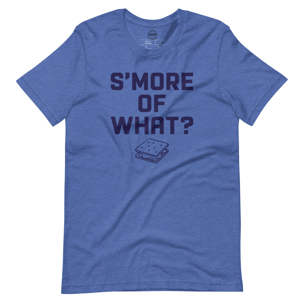 Image of heather royal blue t-shirt with design of "S'more of what?" in navy located on centre chest. FOR.EV.ER. is an homage to the great baseball movie "The Sandlot". This design is exclusive to Tailgate Mercantile and available only online.